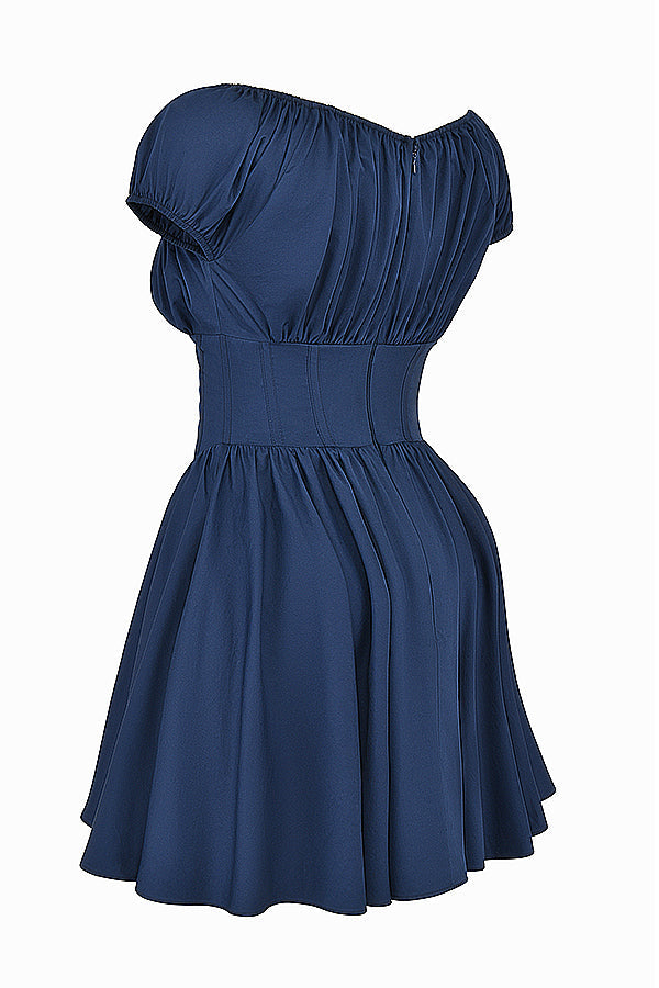 NALA FRENCH NAVY GATHERED MINI DRESS - Dark blue