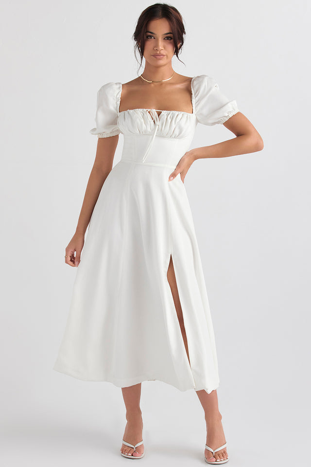 TALLULAH WHITE PUFF SLEEVE MIDI DRESS - White TALLULAH WHITE PUFF SLEEVE MIDI DRESS - White