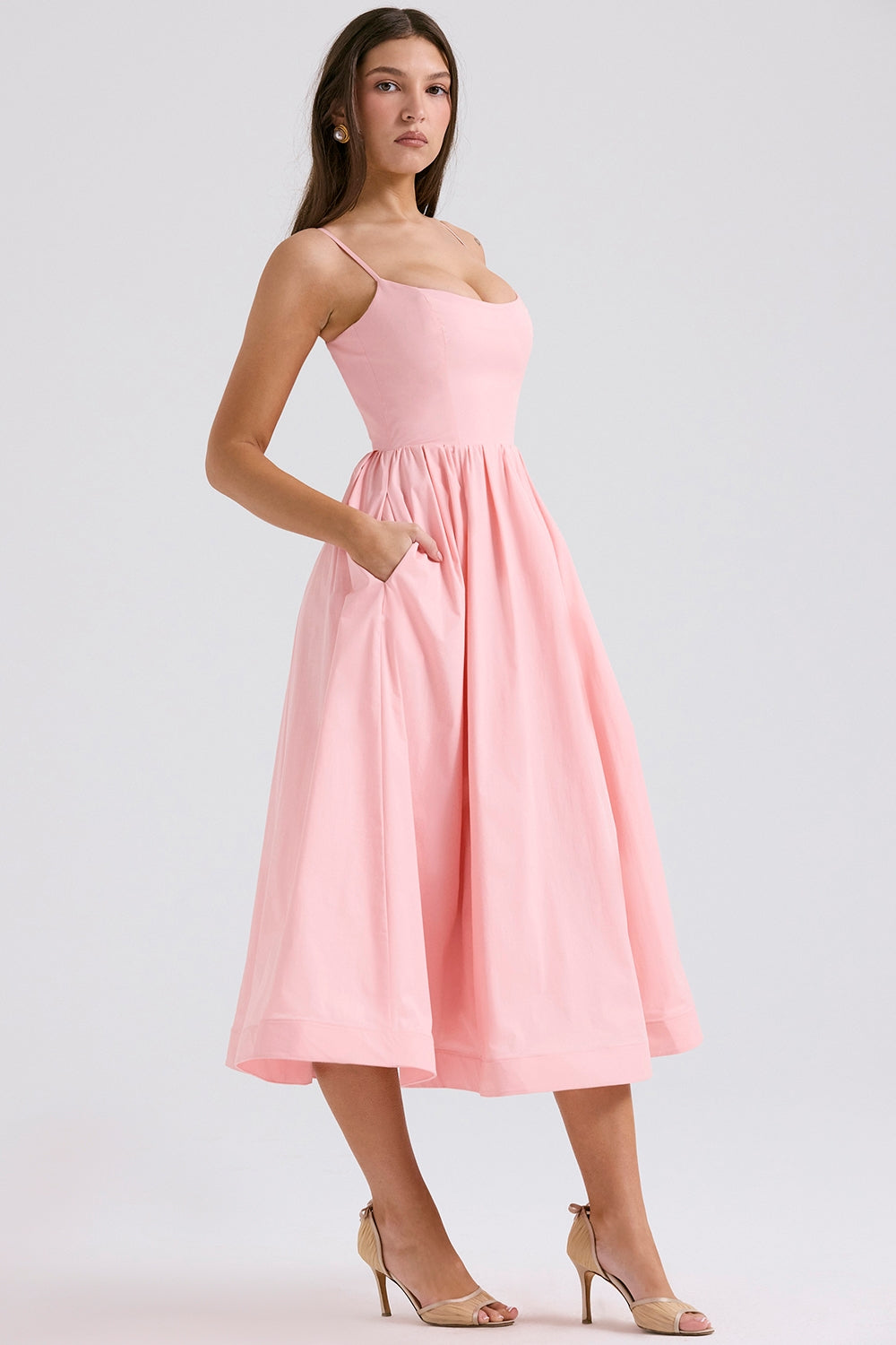 LOLITA ROSE PINK COTTON CORSET SUNDRESS MIDI DRESS - Pink