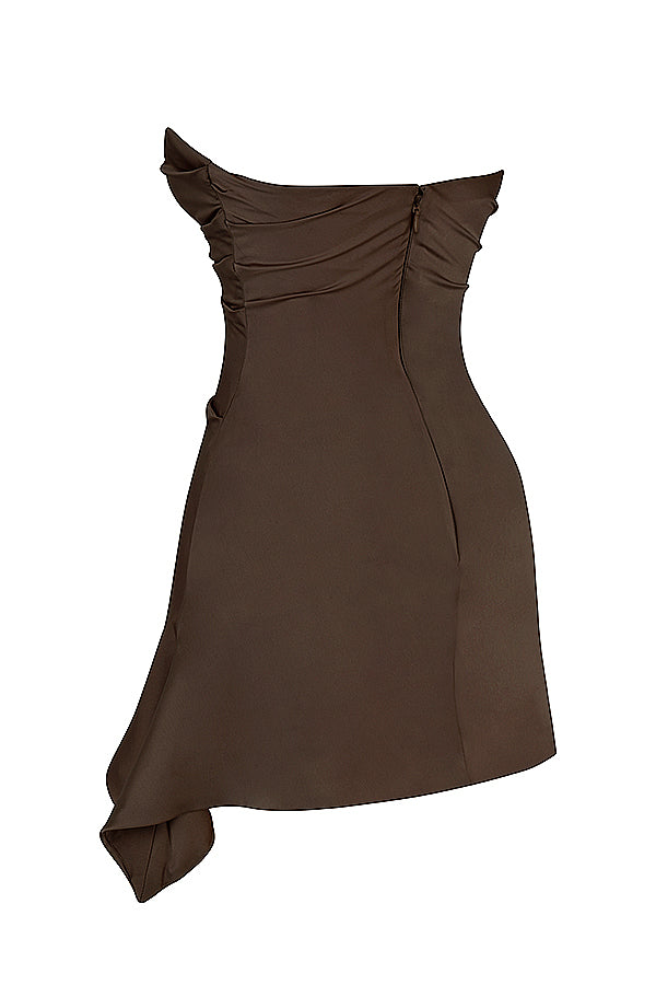 JASMINE CHOCOLATE DRAPED STRAPLESS CORSET MINI DRESS - Brown