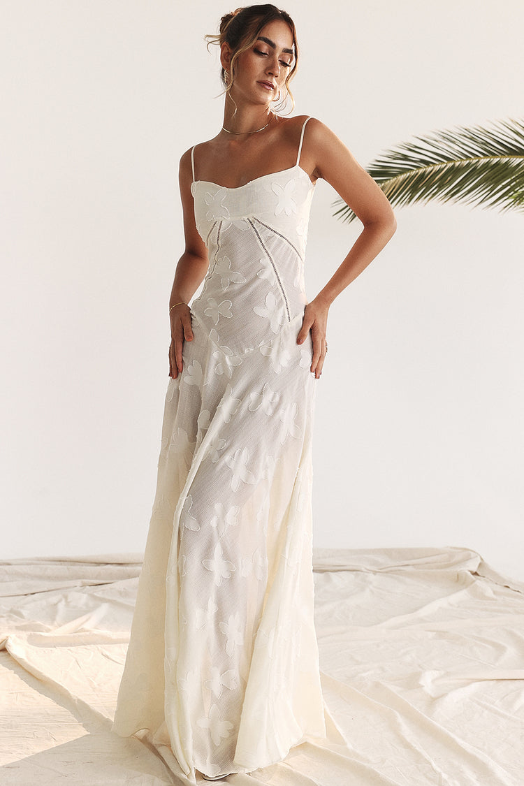 SEREN VINTAGE CREAM FLORAL LACE BACK MAXI DRESS
