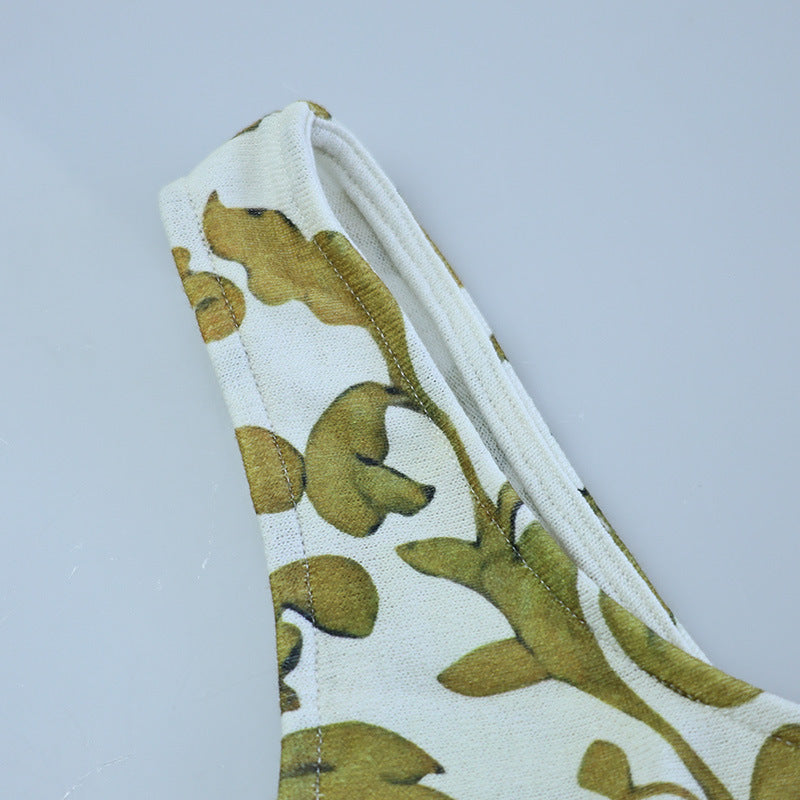 Waist print backless dress