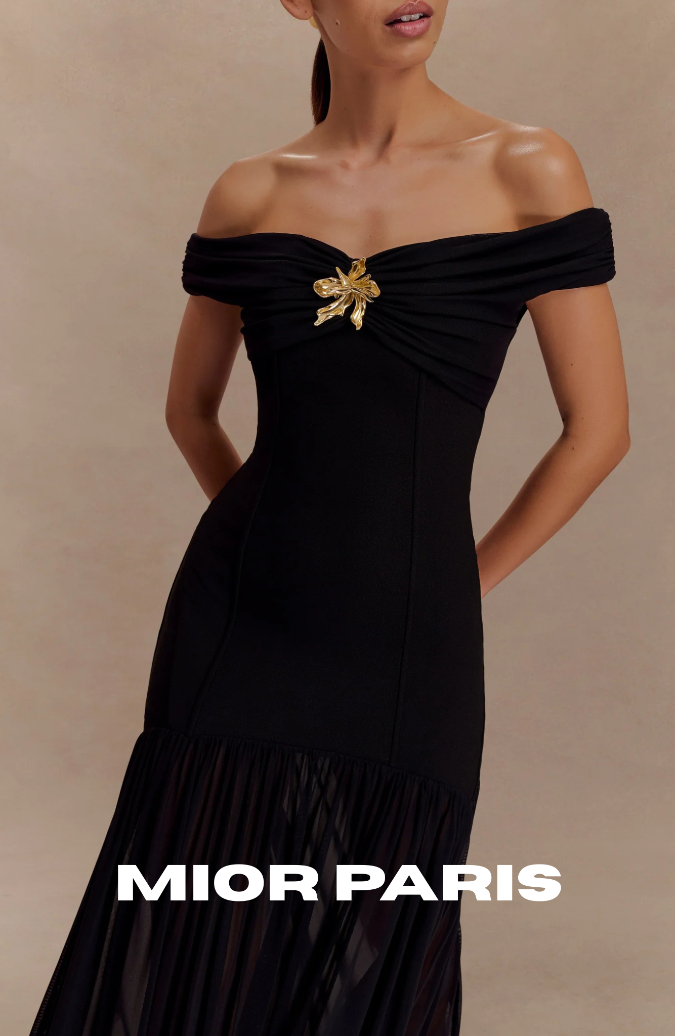 KELLIE OFF-SHOULDER CREPE MAXI DRESS - JET BLACK