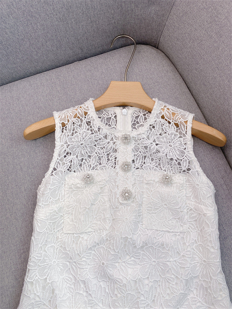 Crochet ,short round neck dress