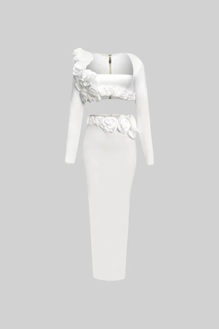 Two Piece Flower Detail Top and Maxi Skirt