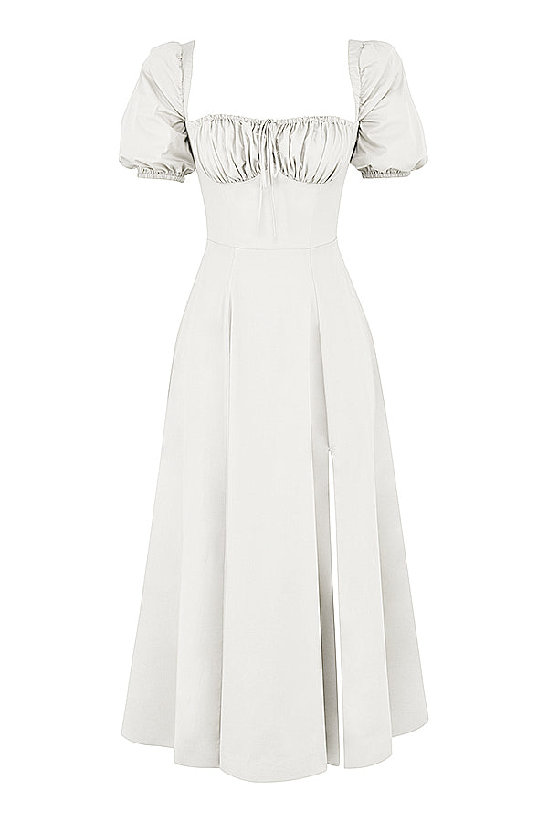 TALLULAH WHITE PUFF SLEEVE MIDI DRESS - White