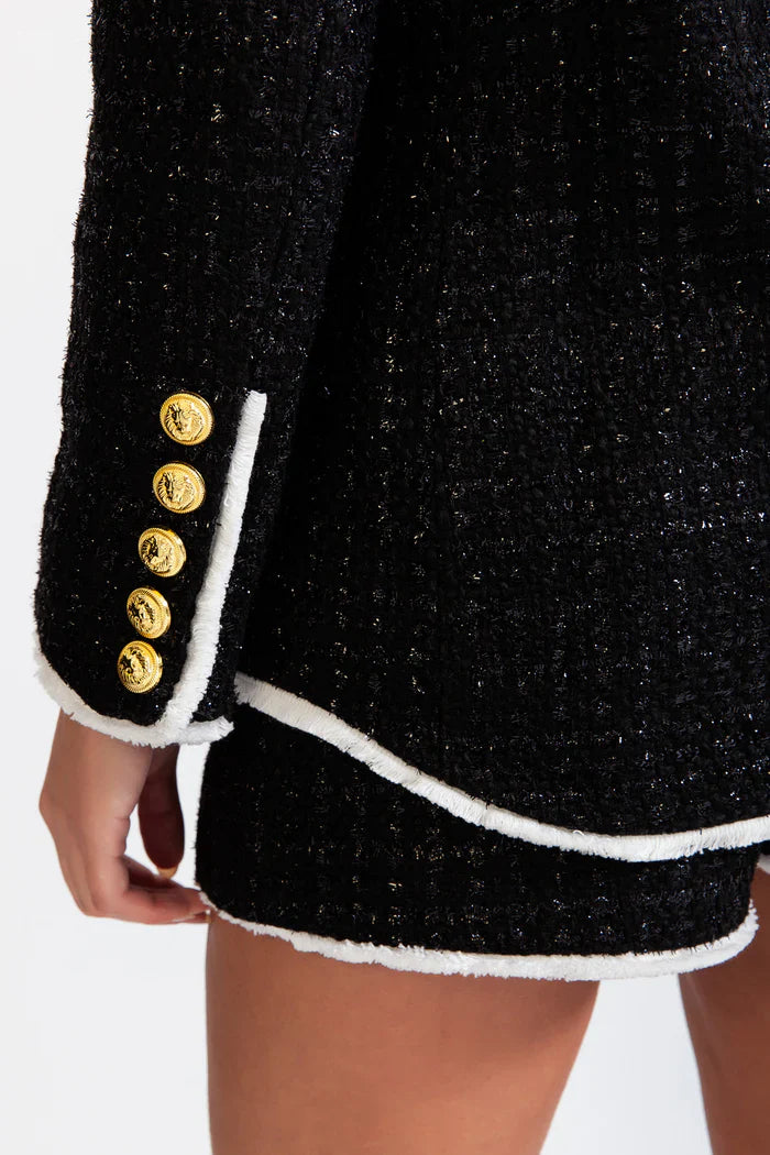 Double breasted tweed jacket-Beige and Black