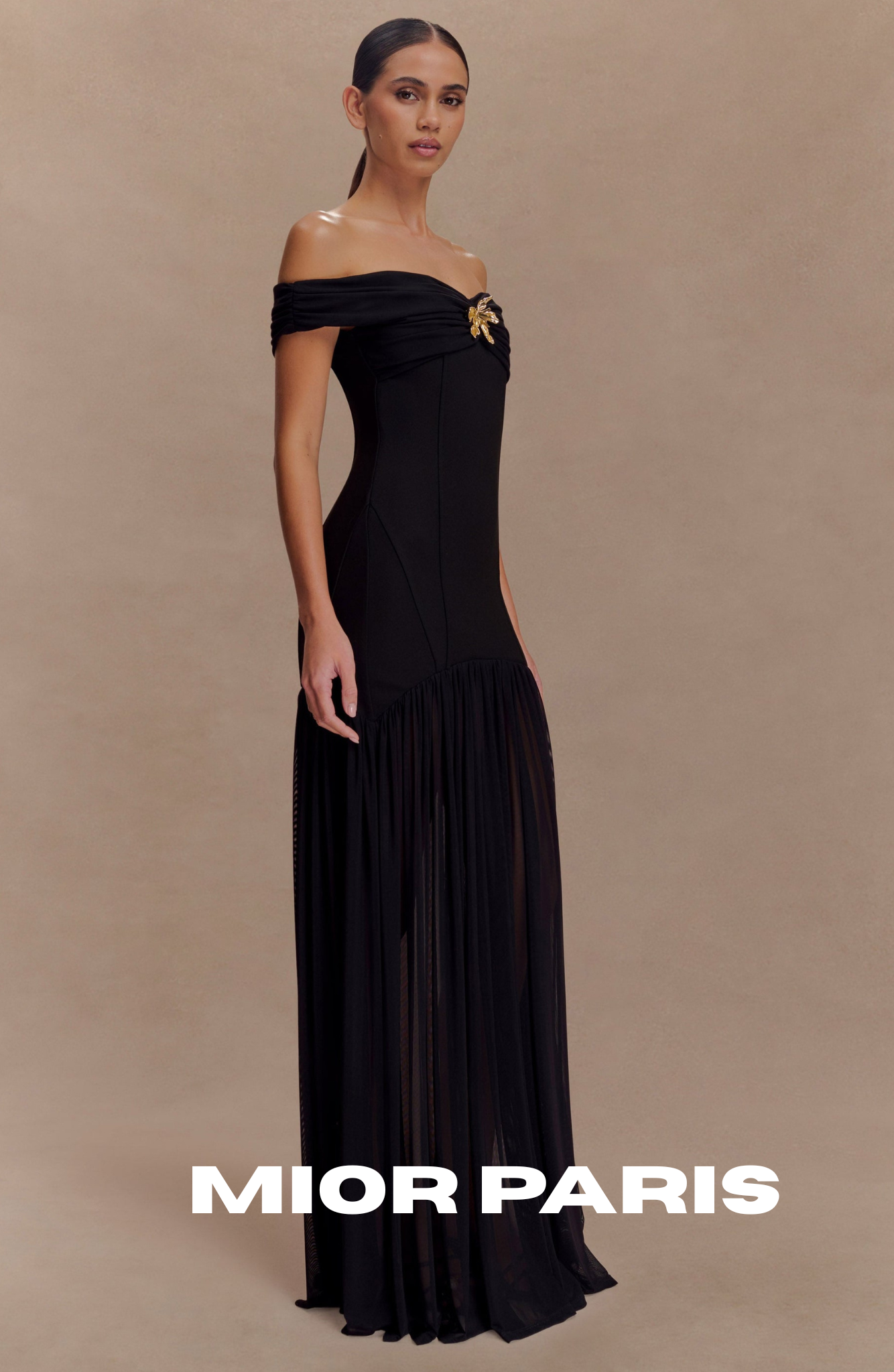 KELLIE OFF-SHOULDER CREPE MAXI DRESS - JET BLACK