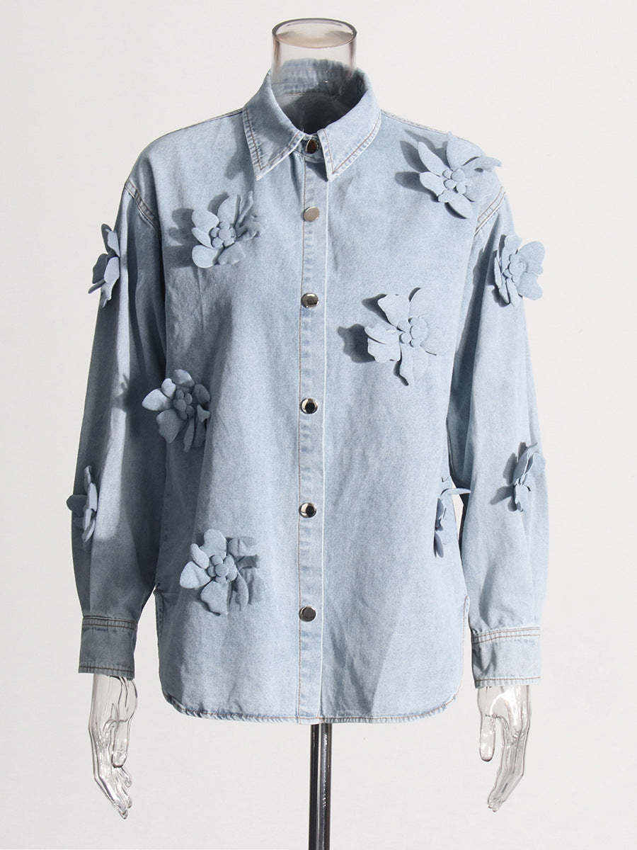Flower decoration stitched denim Coats for women