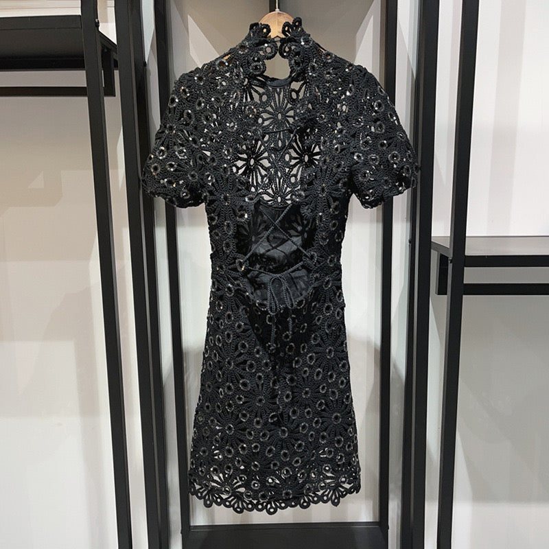 Maj Mini dress with sequins and knitted pattern