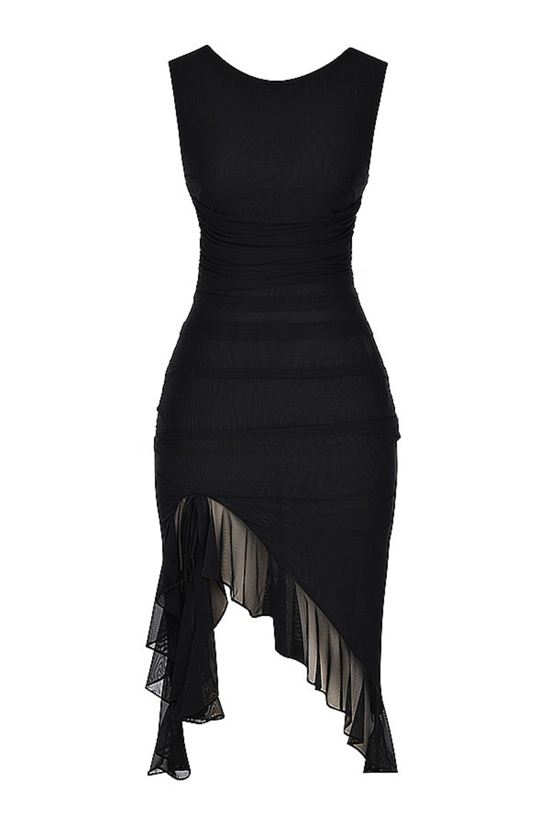 REEMA RUFFLE MIDI DRESS - Black REEMA RUFFLE MIDI DRESS - Black