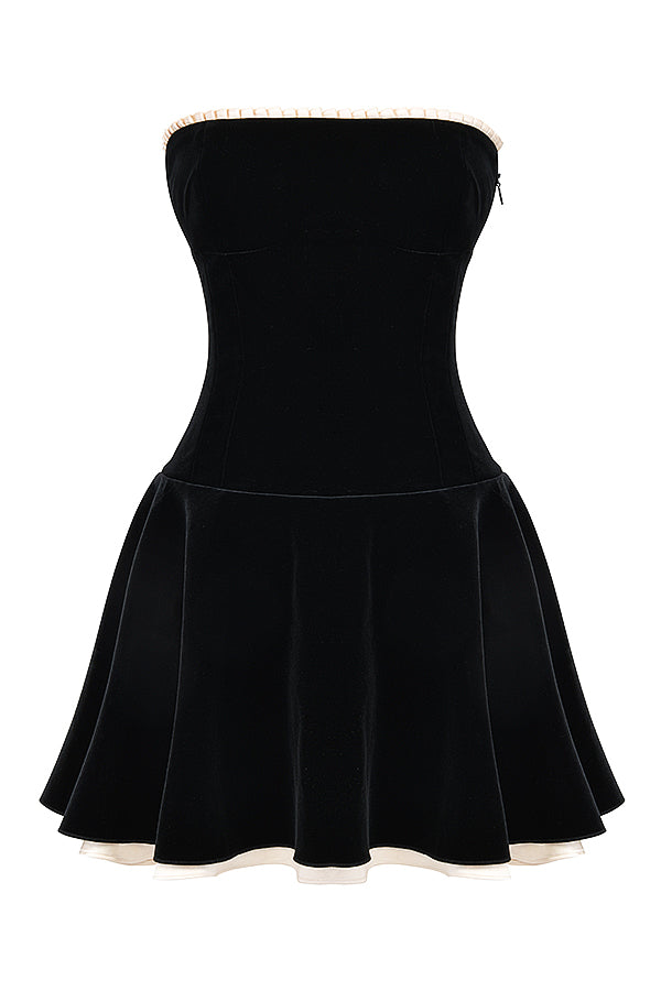 MARILLA BLACK VELVET STRAPLESS DRESS - Black