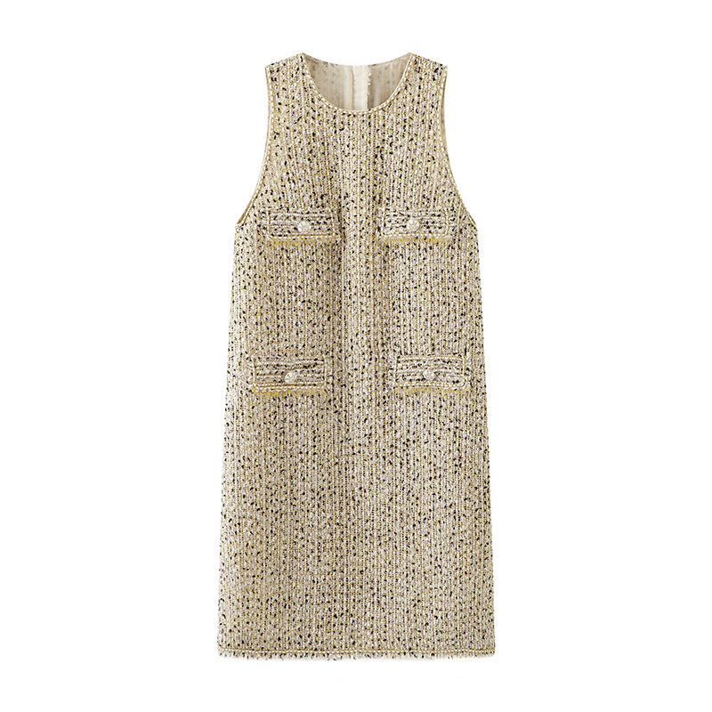 Beaded buckle pocket vest dress