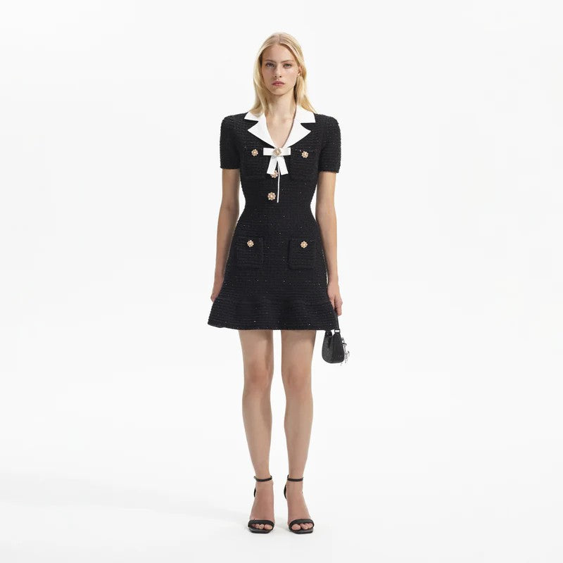 BLACK KNIT BOW MINI DRESS BLACK KNIT BOW MINI DRESS
