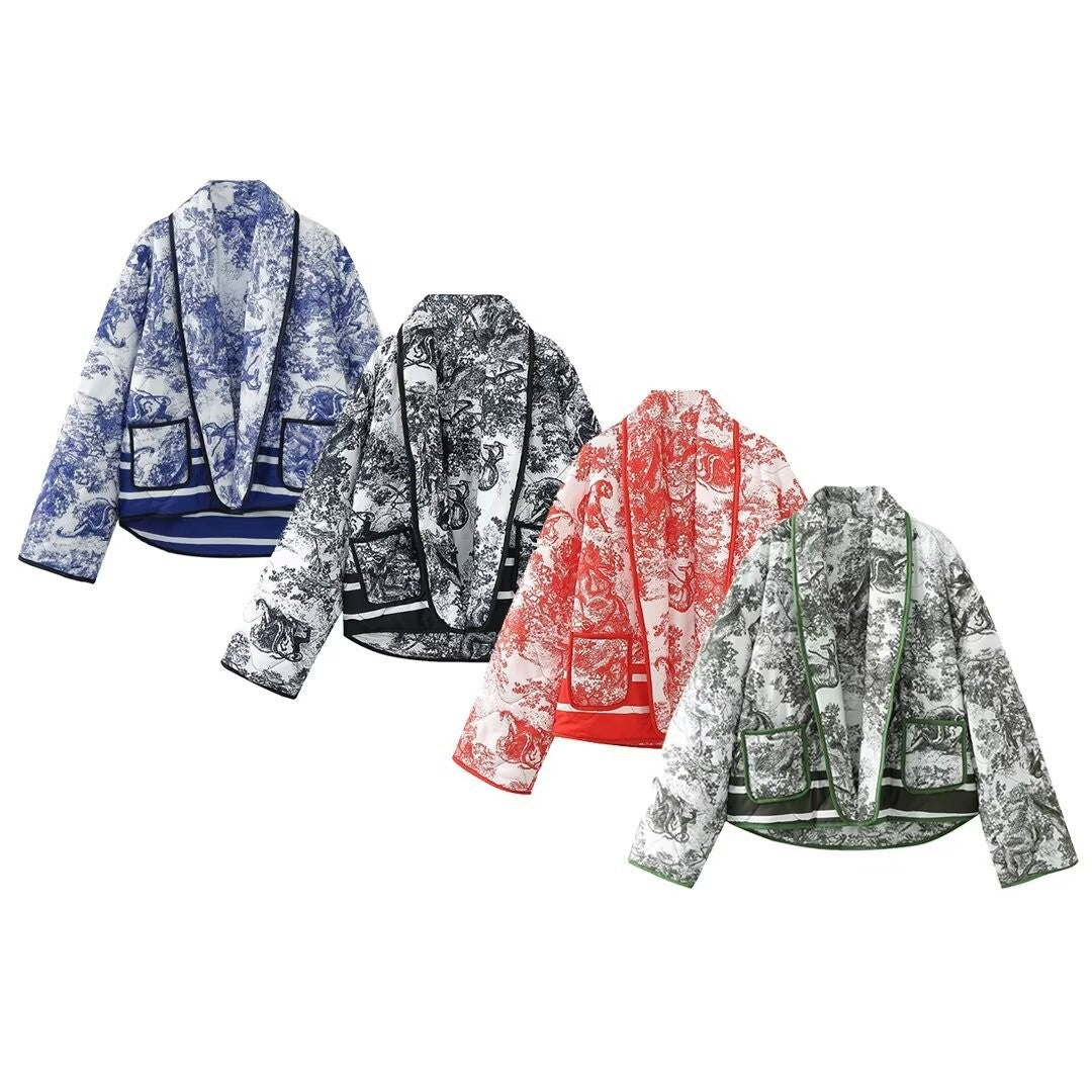 Printed cotton quilted jacket