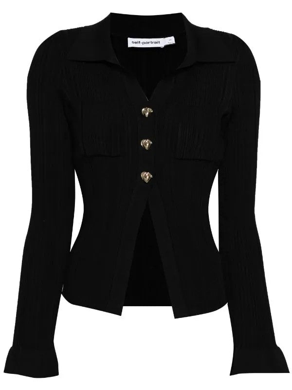 Self-Portrait ribbed-knit polo top + SKIRT