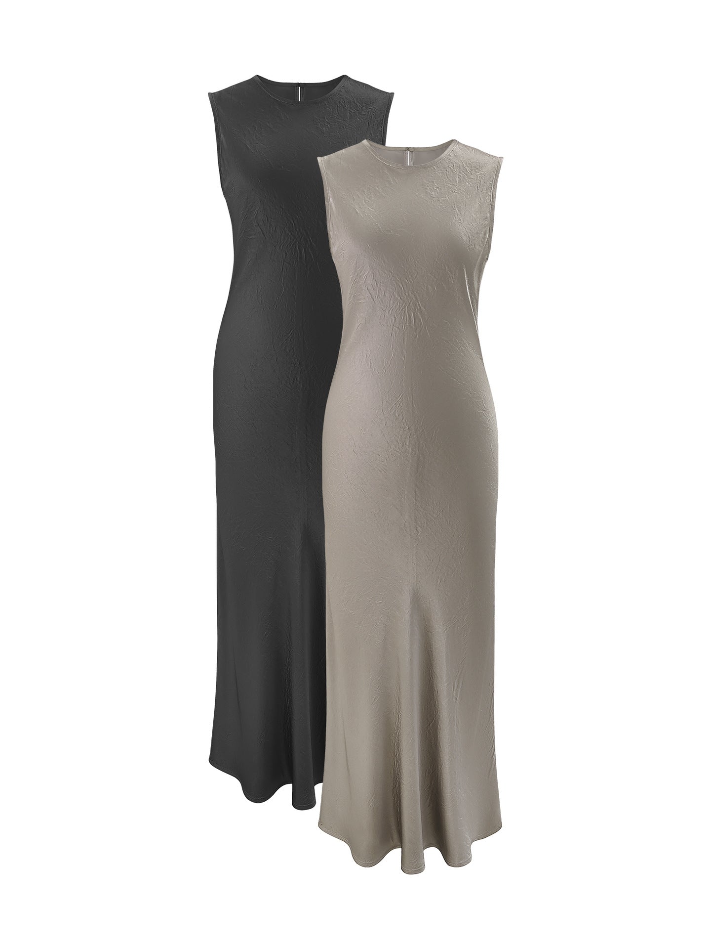 French unique pleated acetate fabric sleeveless dress