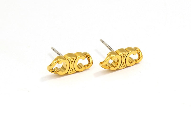 CELINE French Triumphal Arch Pattern Twist Stud Earrings
