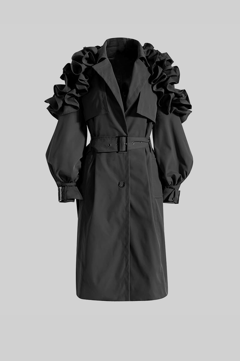 Zaidi Rachida Ruffled Trench Black
