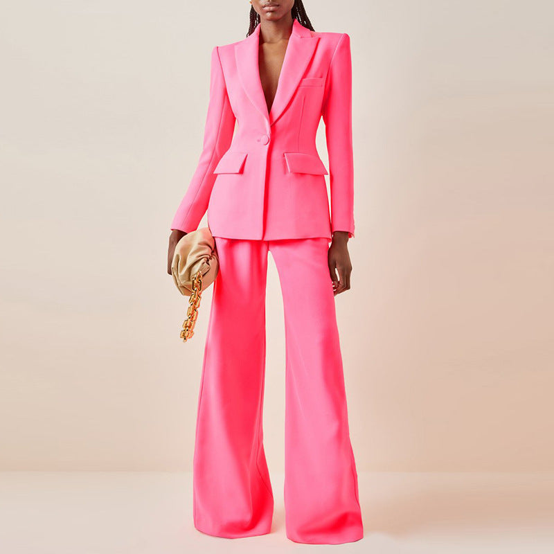 One-button slim blazer + bell pants set of two