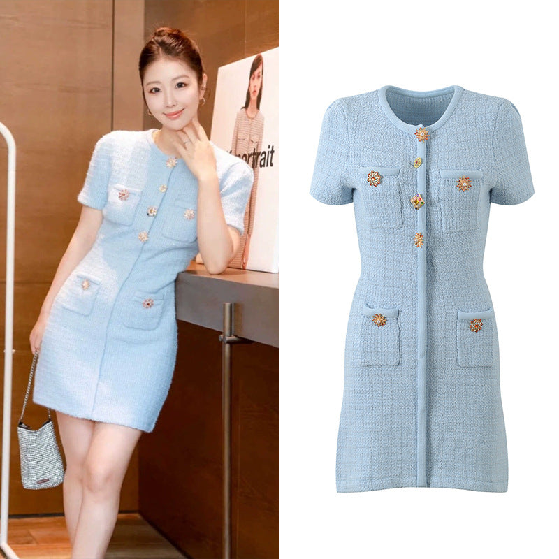 Diamond buckle blue hip dress