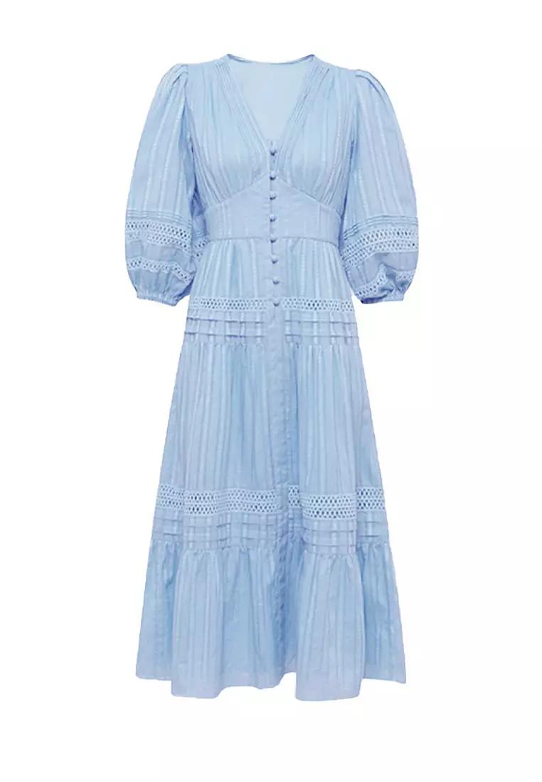 Bubble half-sleeved V-neck dress