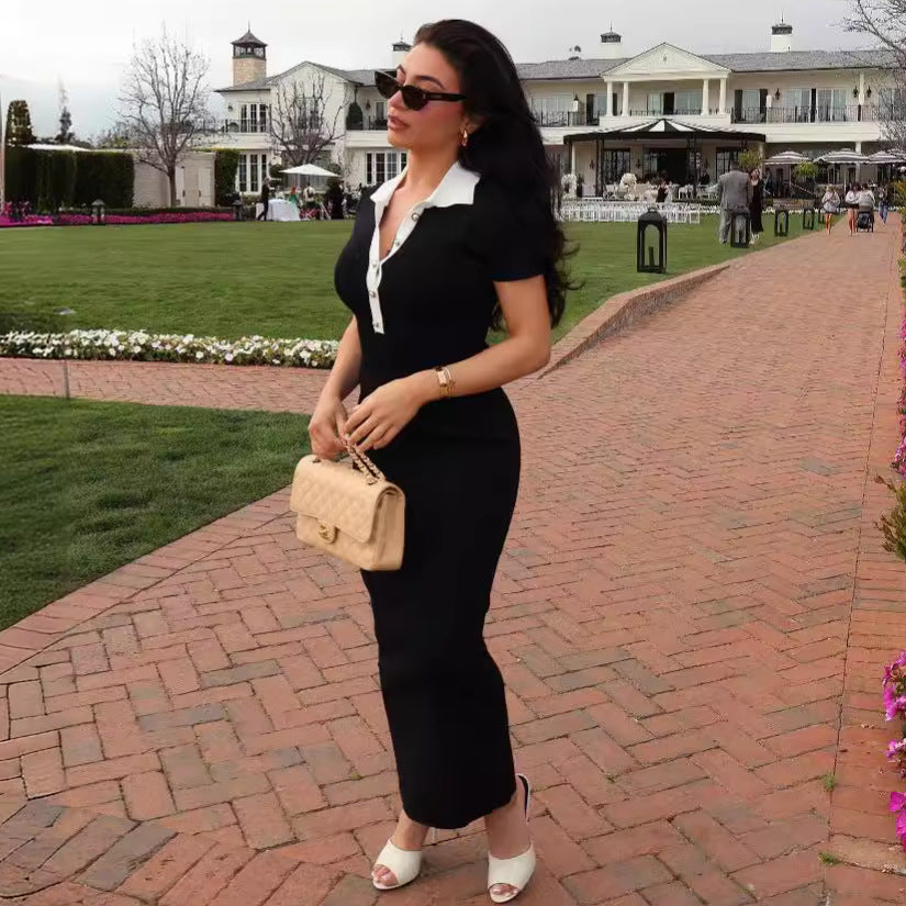 Hip short sleeve long dress