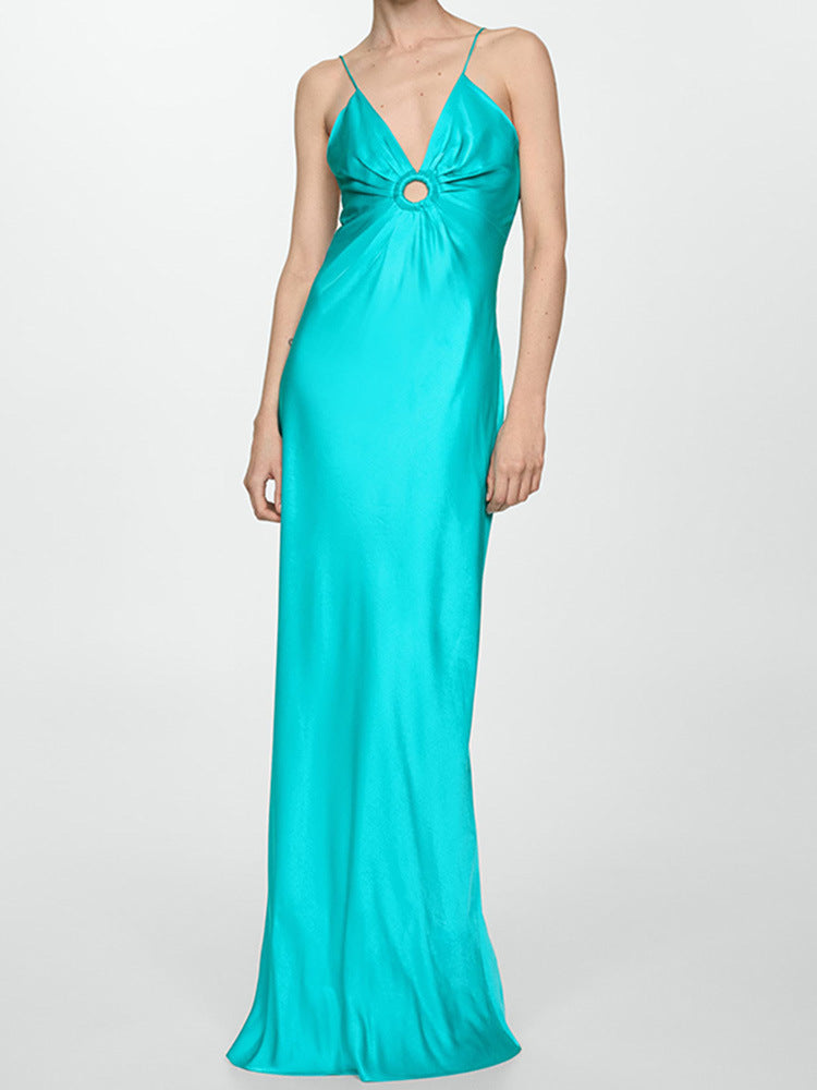 Wind lake blue sleeveless suspender Dress