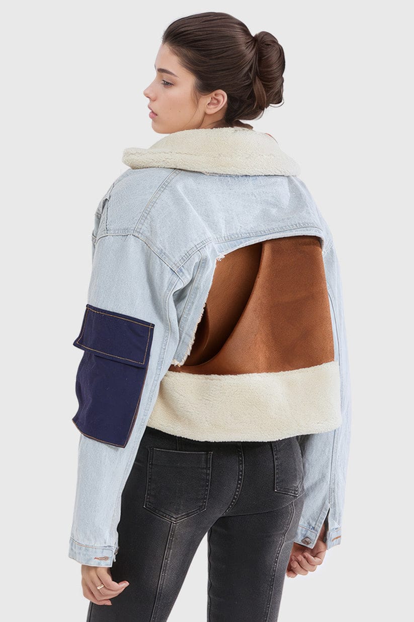 Fur Jacket with Denim Blue Inserts