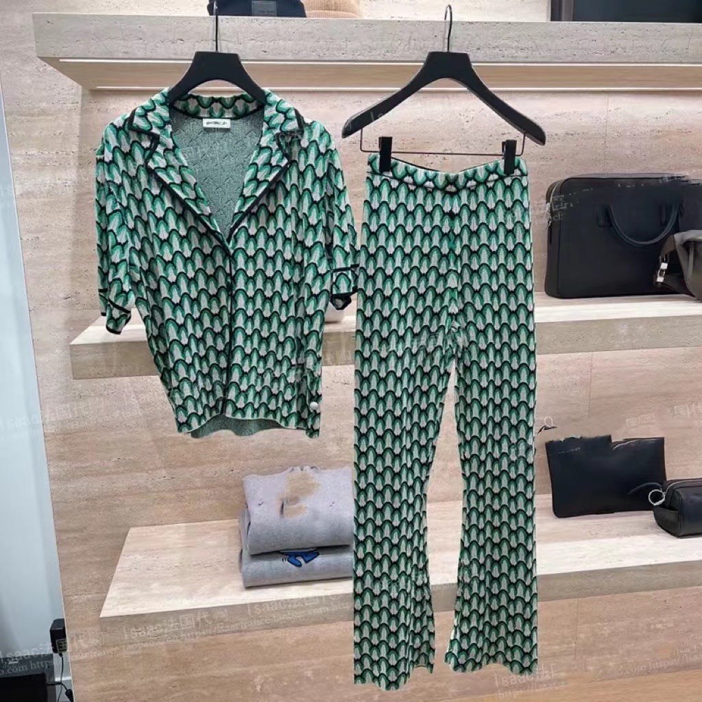 Knitted top + high-waisted flared set