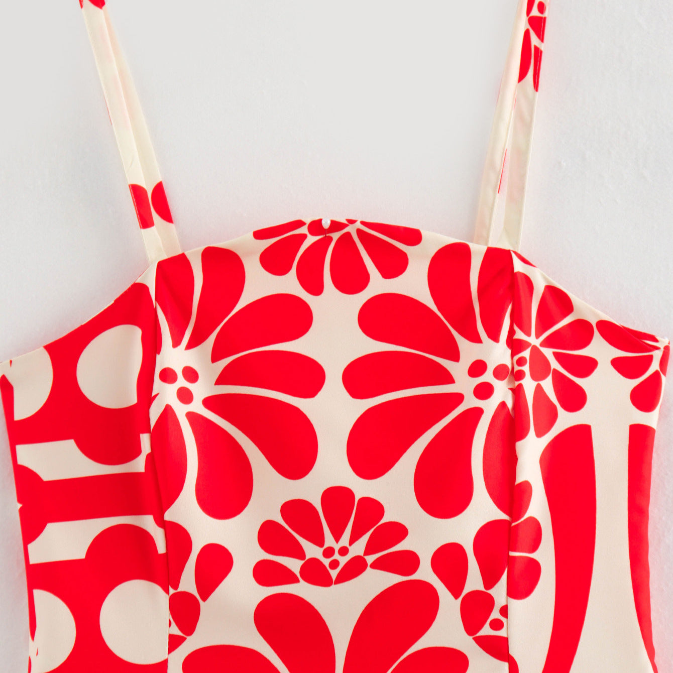 Flower printed suspender red dress