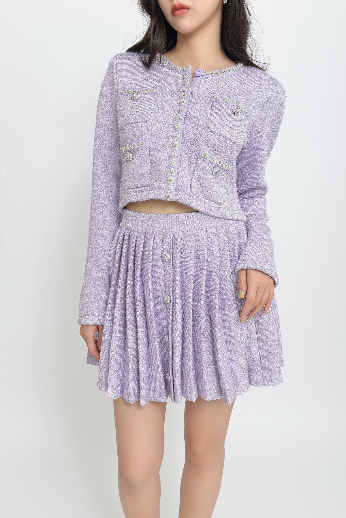 Long Sleeves Pleated Skirts