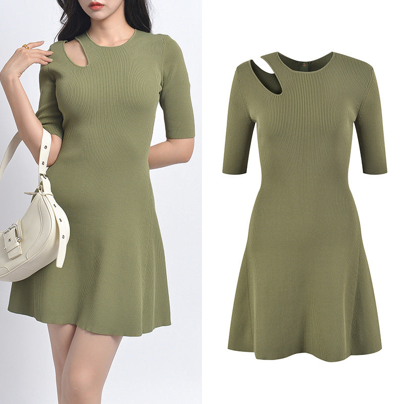 Green Slim Fit Wind Stretch Dress