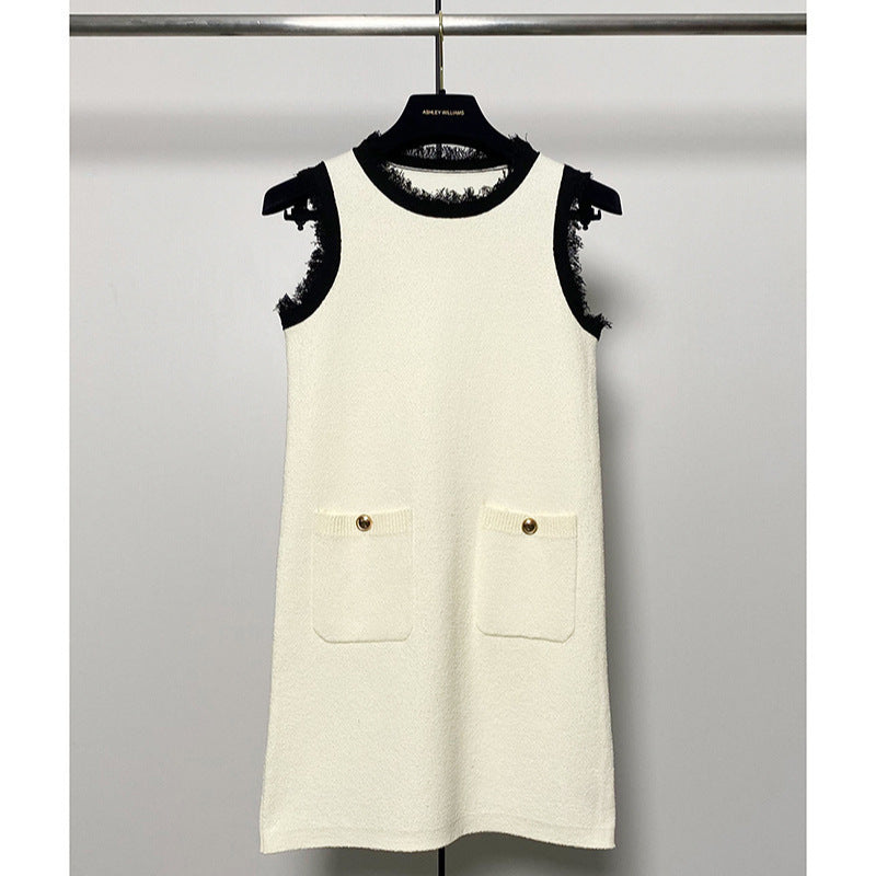 Contrast Raw Edge Tassel Dress