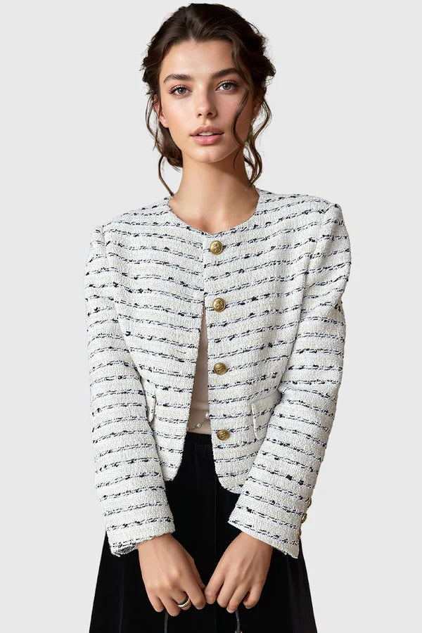White Striped Textured Jacket