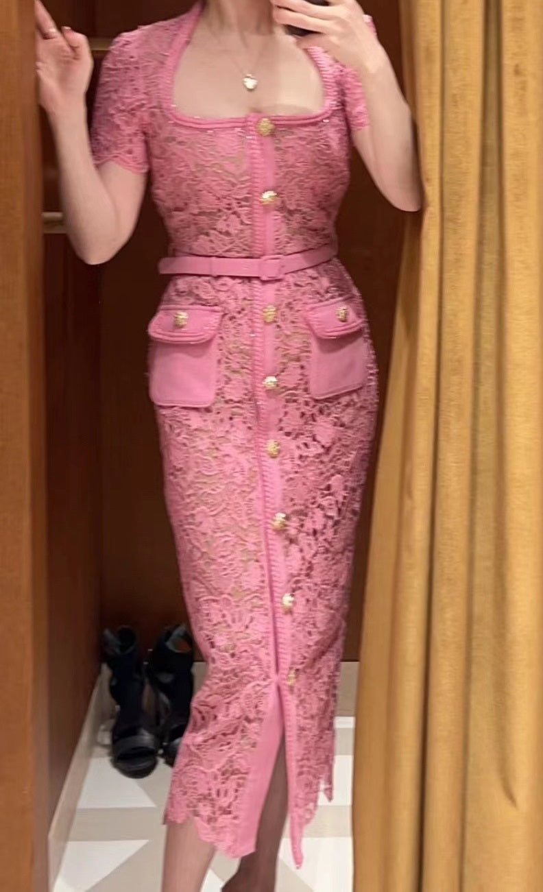 Short Sleeve slim fit pink dress