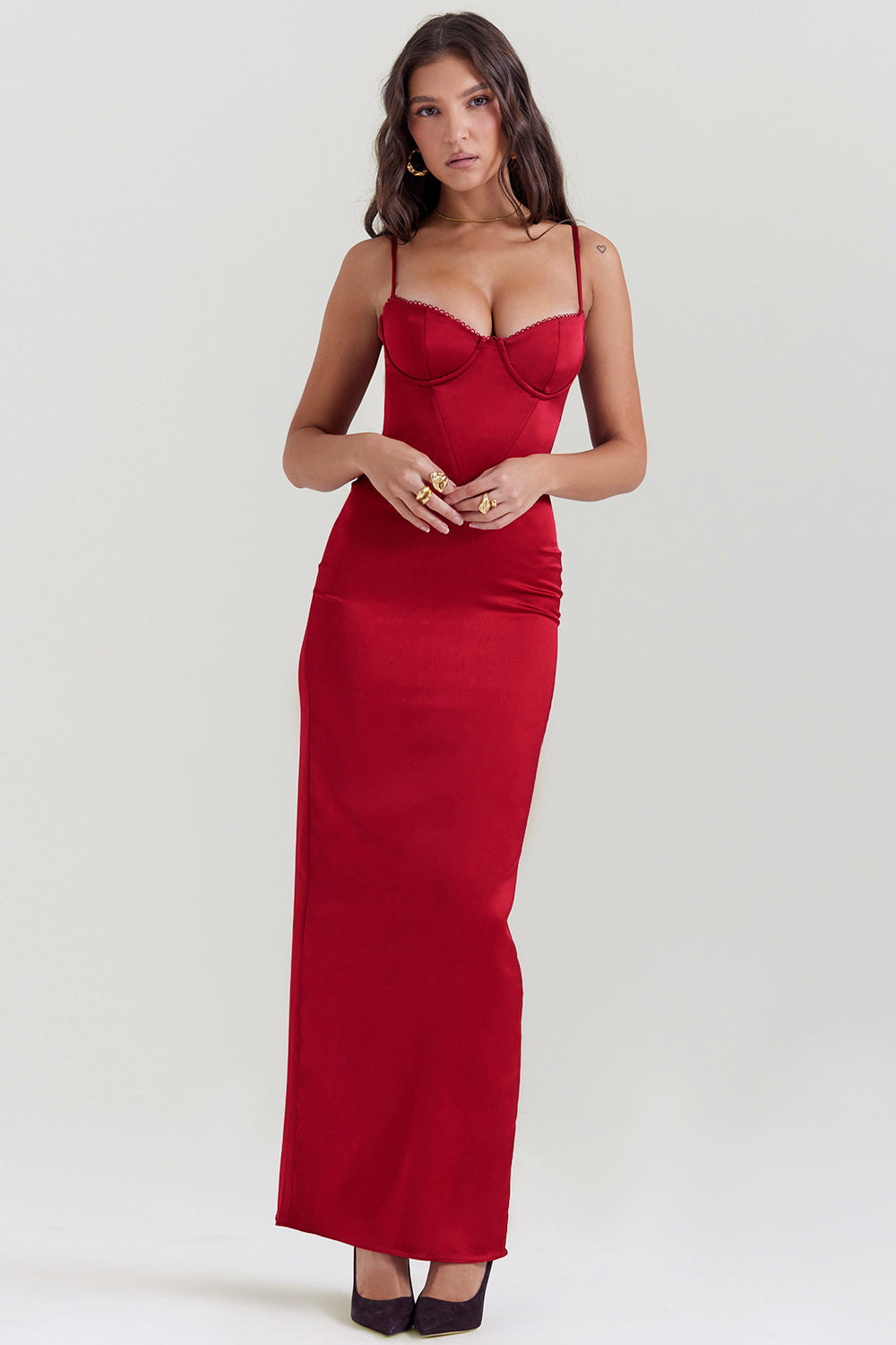 STEFANIA RUBY CORSET MAXI DRESS - Red