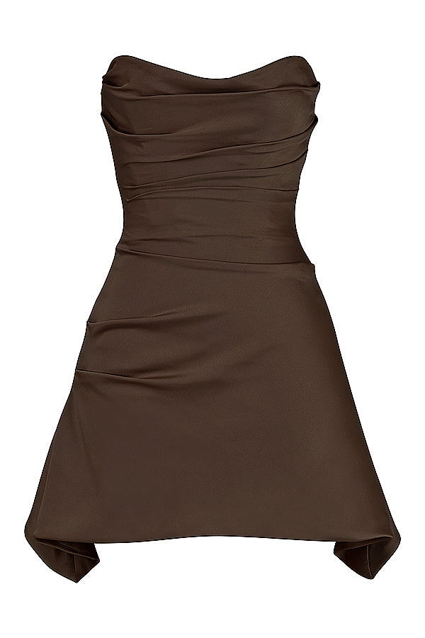JASMINE CHOCOLATE DRAPED STRAPLESS CORSET MINI DRESS - Brown