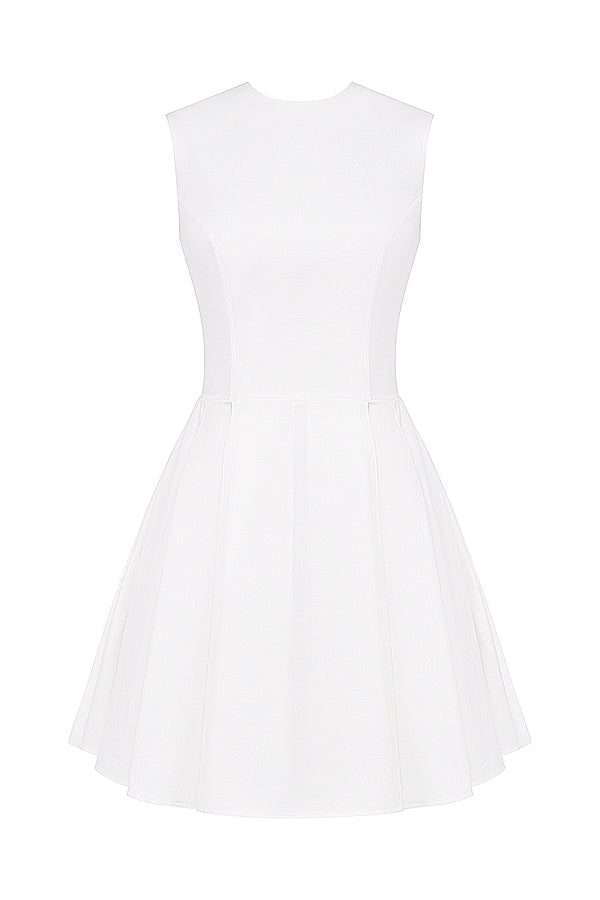CLARETTA WHITE PLEATED COTTON MINI DRESS - White