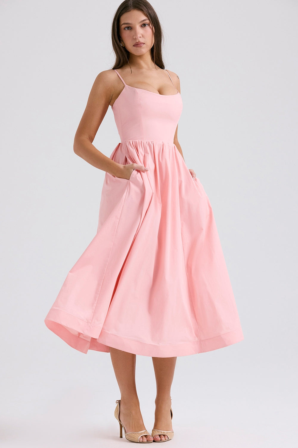 LOLITA ROSE PINK COTTON CORSET SUNDRESS MIDI DRESS - Pink