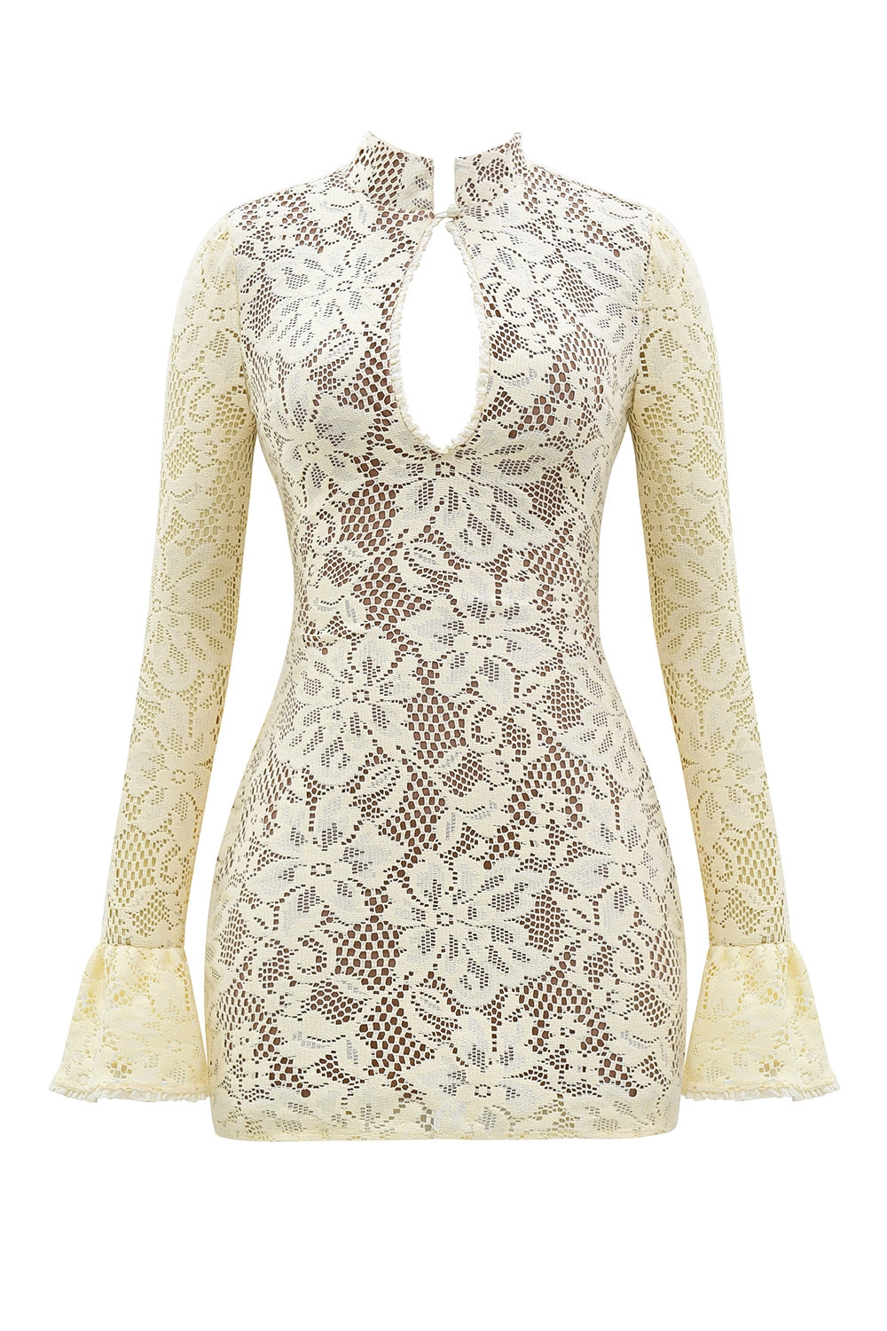 Brianna Keyhole Lace Mini Dress - Buttermilk white