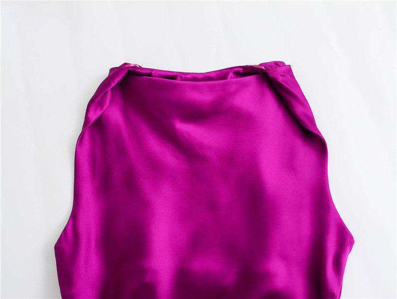 Round Neck Silk Satin Waist Dress