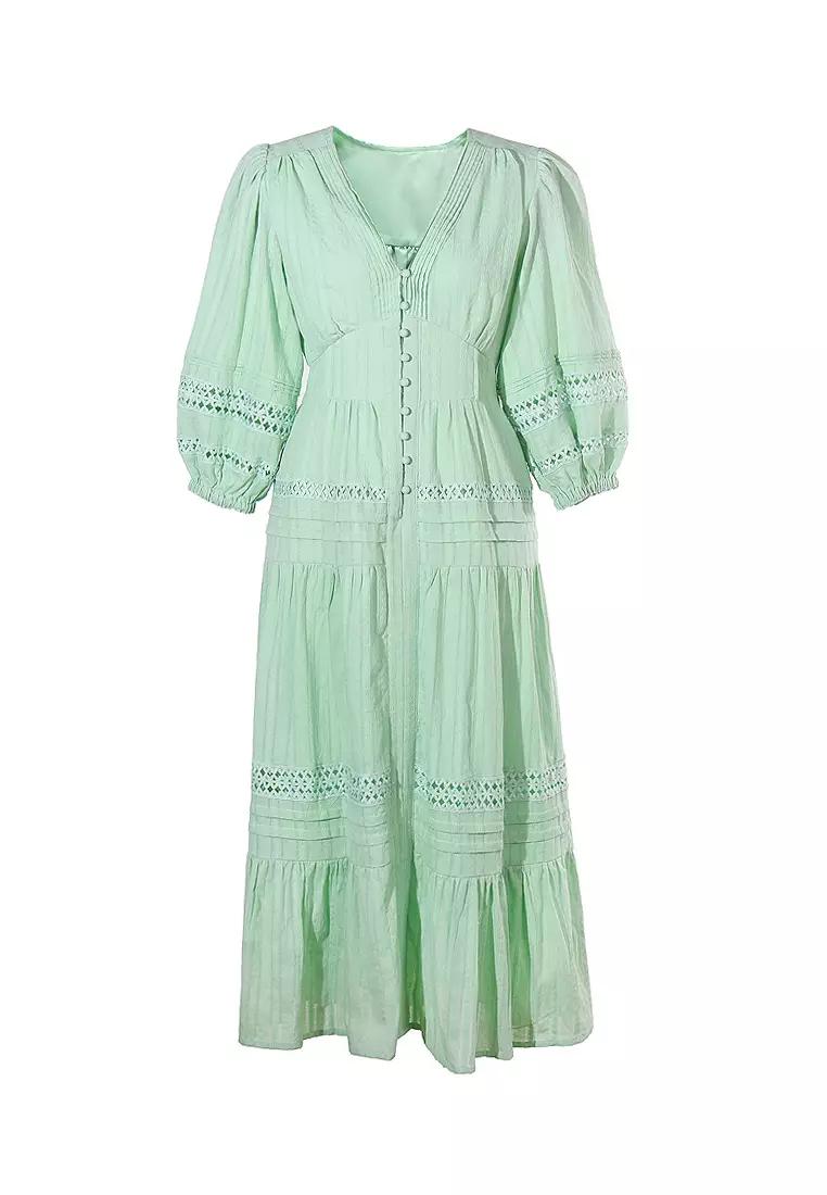 Bubble half-sleeved V-neck dress