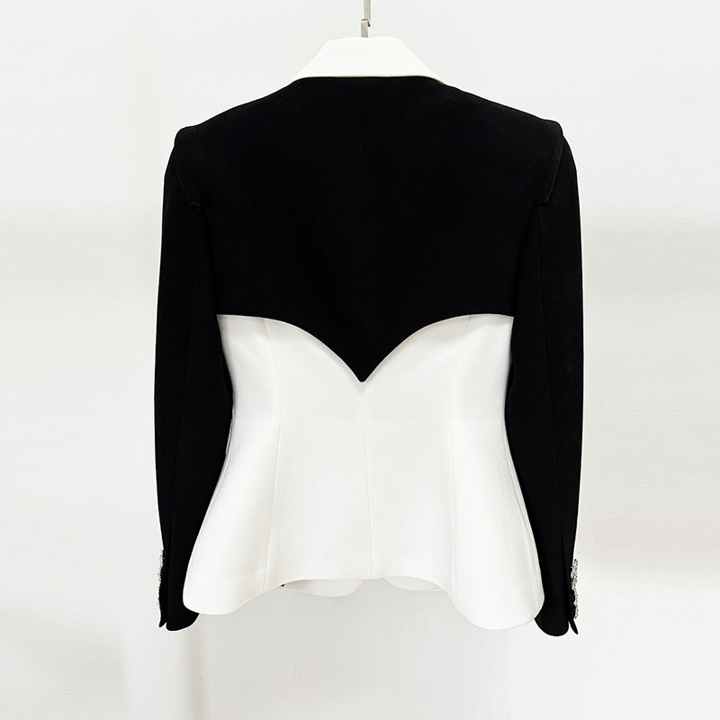Black and white contrasting slim diamond buckle blazer