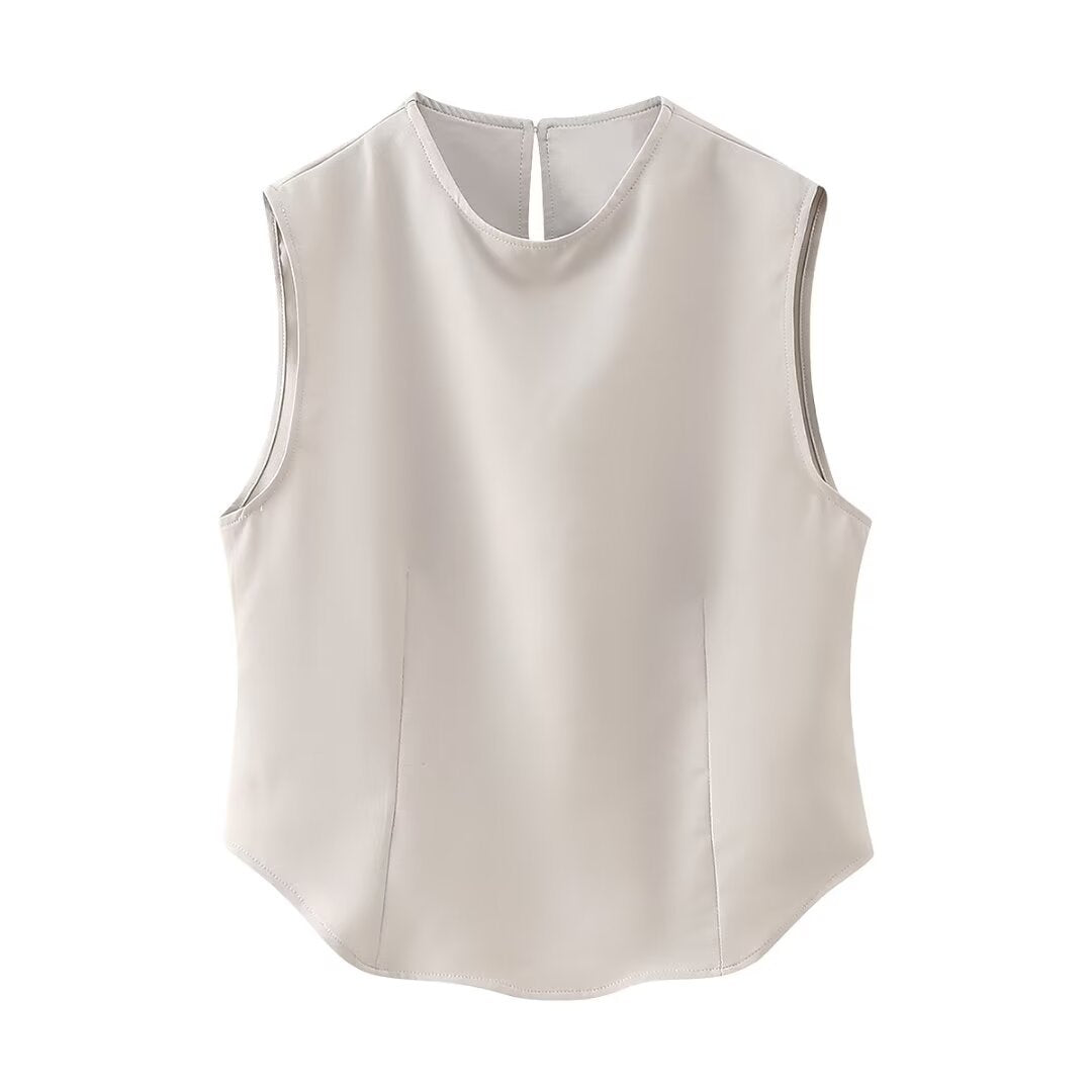 Round neck slim sleeveless vest + skirt suit
