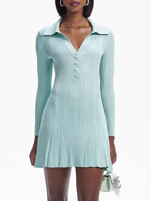 Silhouette polo neck knitted long-sleeved dress