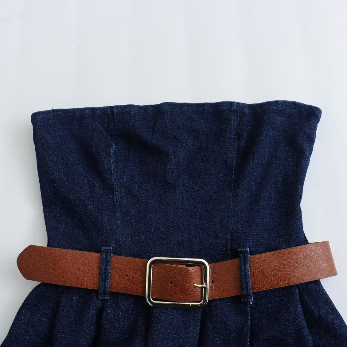 Zar Retro with Belt Denim Midi Dress