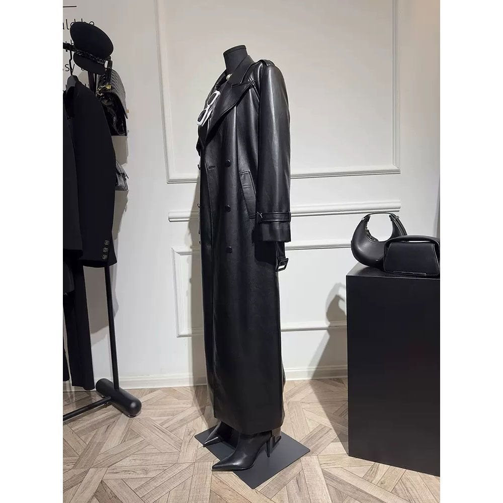 Long high-end Black leather jacket