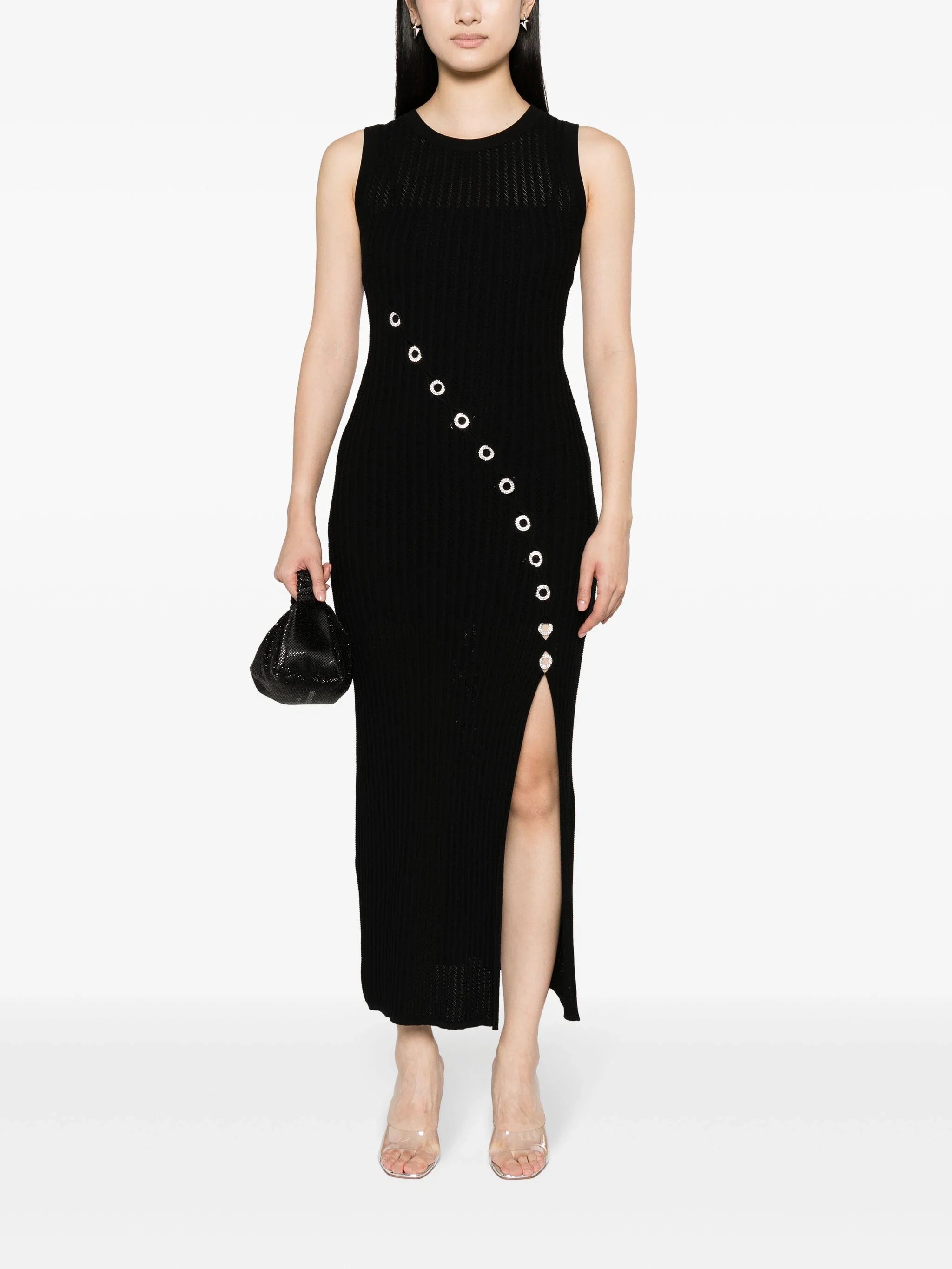 SANDRO crystal-embellished ribbed-knit maxi dress
