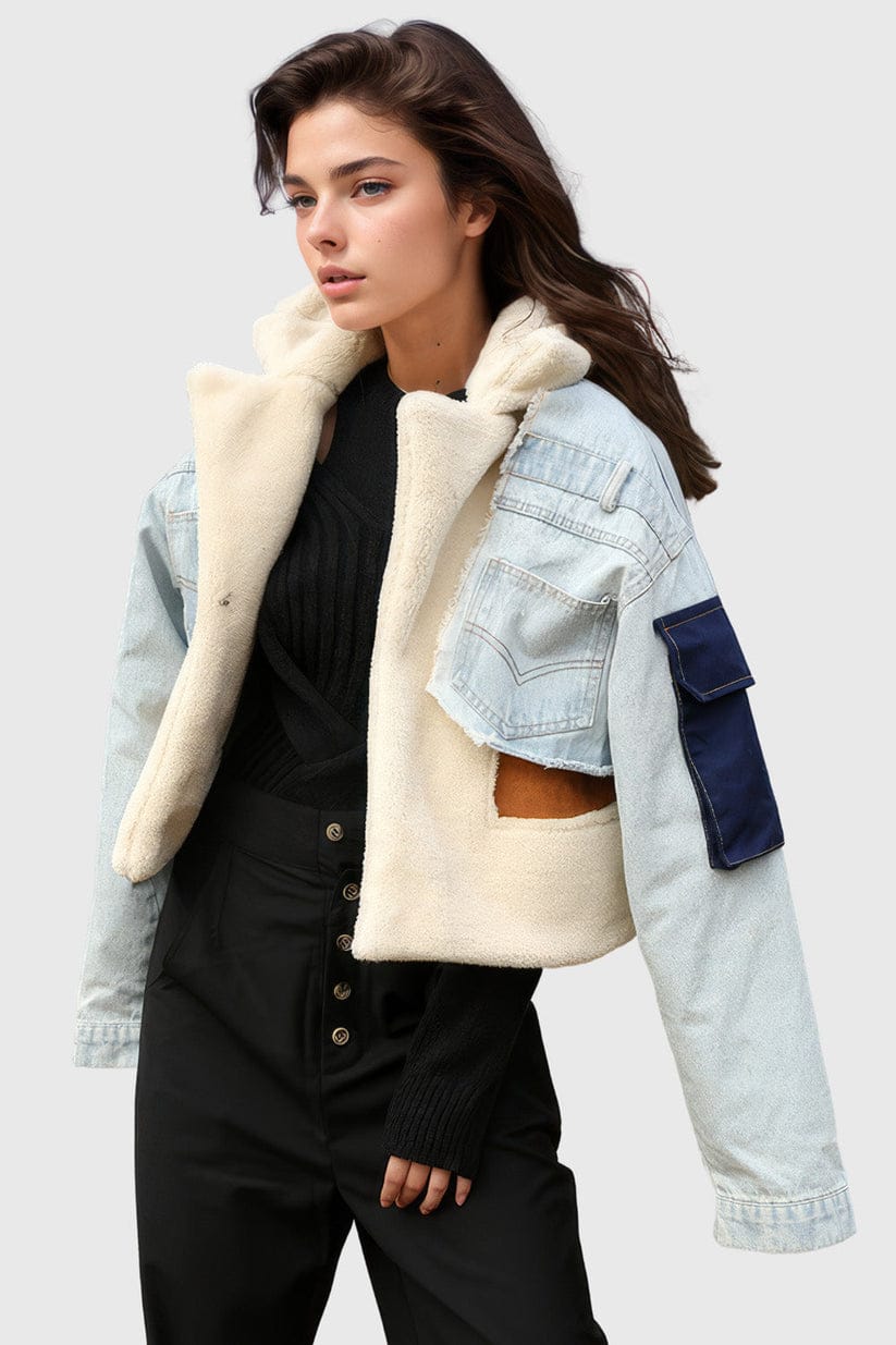 Fur Jacket with Denim Blue Inserts